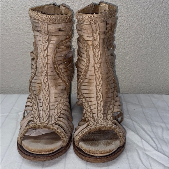 Freebird Bela Heeled Womens Size 8‎ Beige Rustic Ankle Zipper Braided - Picture 2 of 11
